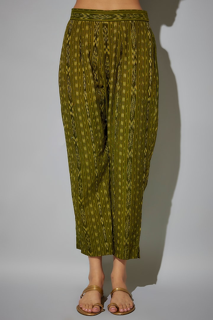 Yellow-Green Cotton Ikat Printed Kurta Set by ROSA by Priyanka kar at Pernia's Pop Up Shop