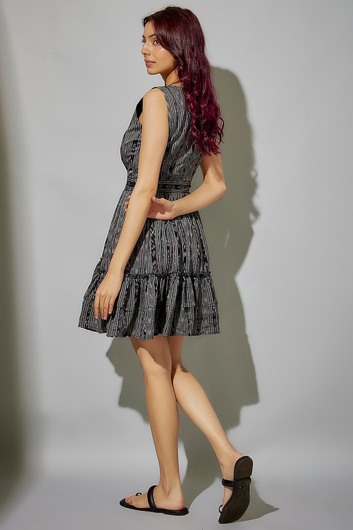 Black-Grey Cotton Ikat Printed Mini Summer Dress by ROSA by Priyanka kar at Pernia's Pop Up Shop