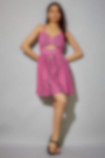 Pink Cotton Ikat Printed Mini Dress by ROSA by Priyanka kar