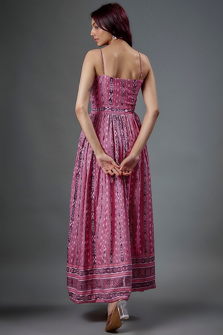 Pink Cotton Ikat Printed Party Wear Anarkali Set by ROSA by Priyanka kar at Pernia's Pop Up Shop