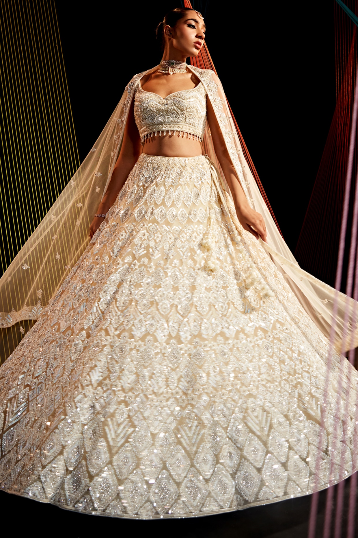 White Color Taffeta Silk With Sequins Work Base Lehenga With Designer Crop  Top