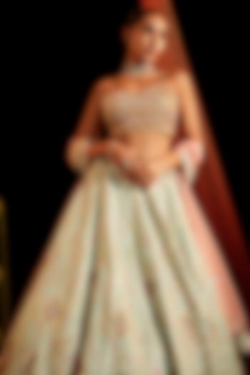 Pista Green Silk Embroidered Wedding Lehenga Set by ROQA | Siddharth Khurana & Kartik Khurana at Pernia's Pop Up Shop