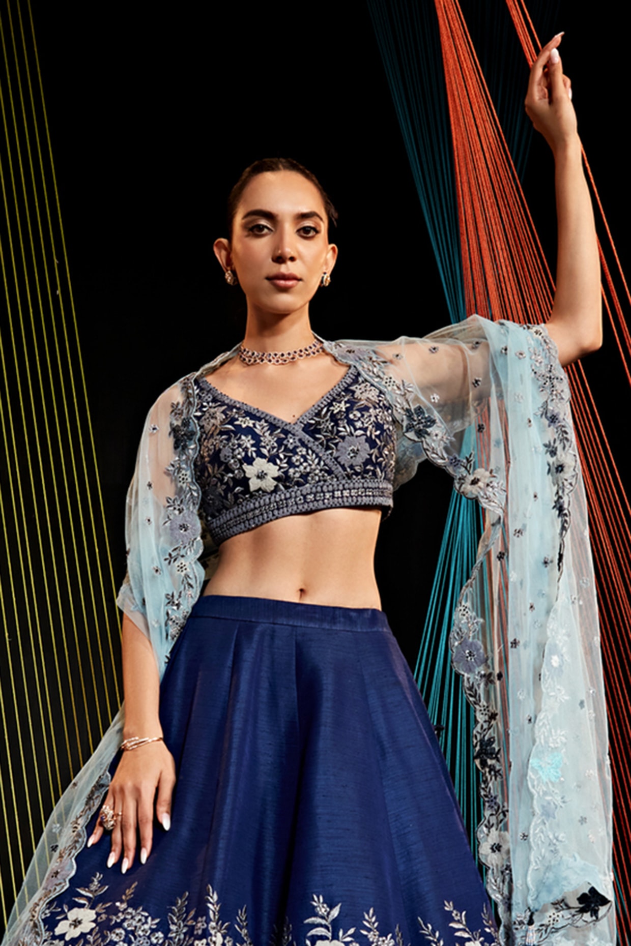 Cherubic Navy Blue Viscose Readymade Lehenga Choli