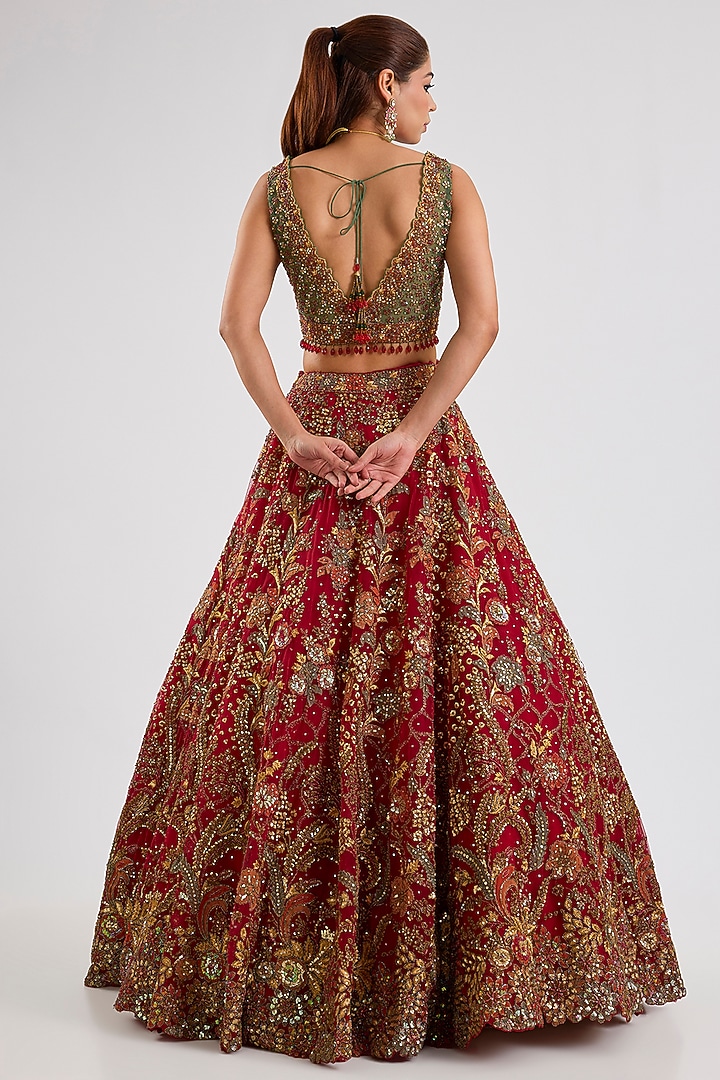 Red Net Bridal Lehenga Set by ROQA | Siddharth Khurana & Kartik Khurana at Pernia's Pop Up Shop