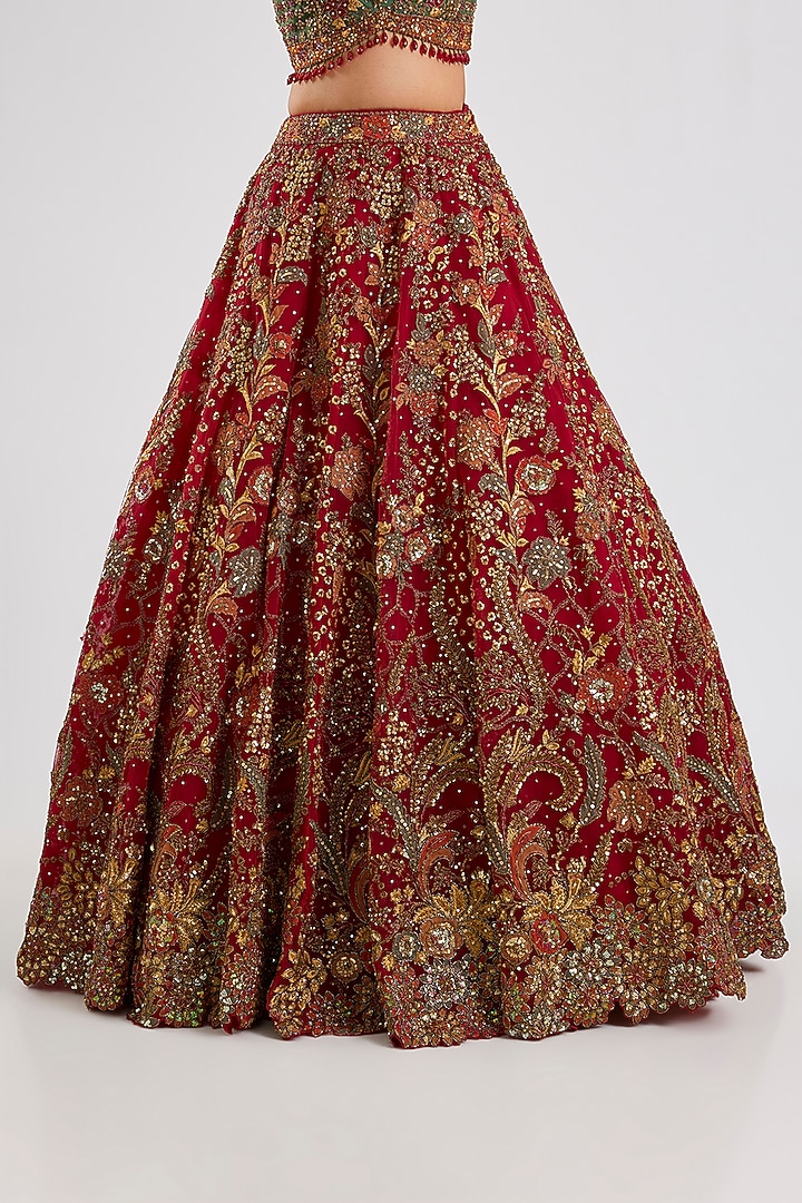 Red Net Bridal Lehenga Set by ROQA | Siddharth Khurana & Kartik Khurana at Pernia's Pop Up Shop