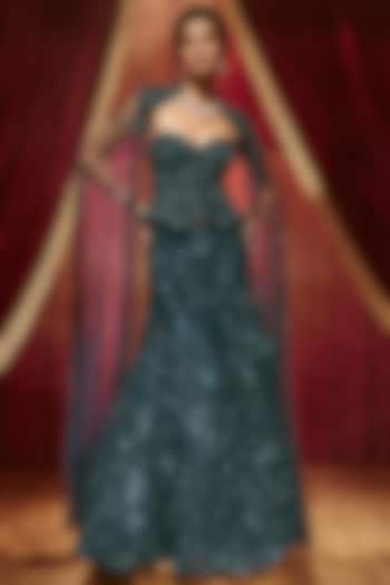 Midnight Blue Net Bead Embellished Bridal Lehenga Set by ROQA | Siddharth Khurana & Kartik Khurana at Pernia's Pop Up Shop