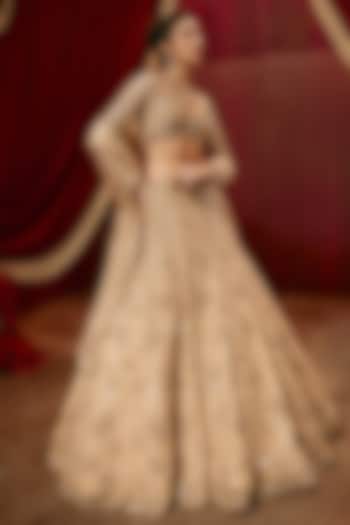 Champagne Gold Net Sequin Embroidered Bridal Lehenga Set by ROQA | Siddharth Khurana & Kartik Khurana at Pernia's Pop Up Shop