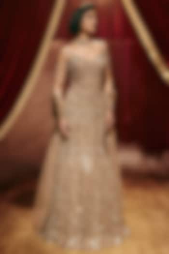 Rose Gold Net Embellished Bridal Lehenga Set by ROQA | Siddharth Khurana & Kartik Khurana at Pernia's Pop Up Shop