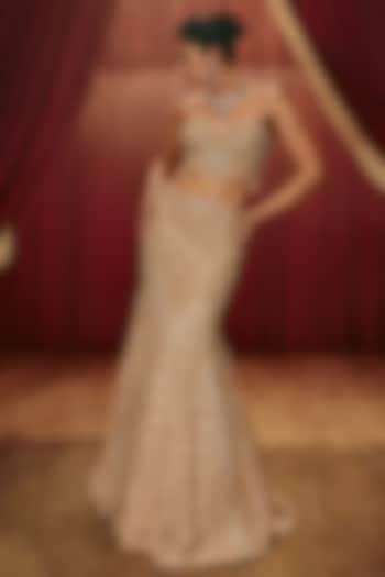 Gold Net Sequin Embellished Jacket Bridal Lehenga Set by ROQA | Siddharth Khurana & Kartik Khurana at Pernia's Pop Up Shop