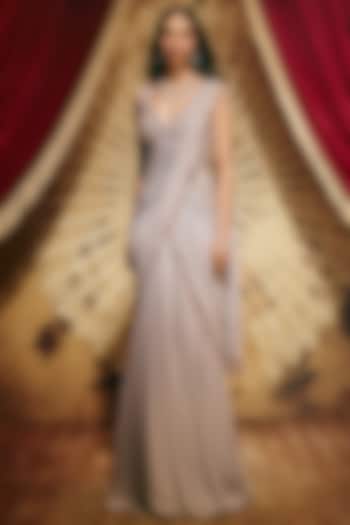 Grey Georgette Bead Embroidered Wedding Gown Saree by ROQA | Siddharth Khurana & Kartik Khurana at Pernia's Pop Up Shop