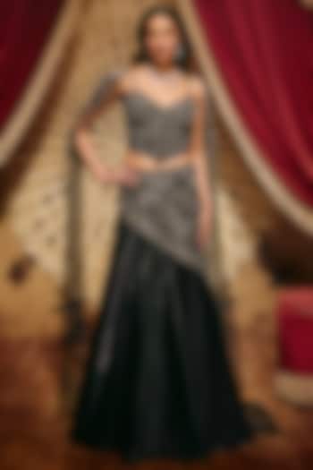 Black Organza Hand Embellished Wedding Lehenga Set by ROQA | Siddharth Khurana & Kartik Khurana at Pernia's Pop Up Shop