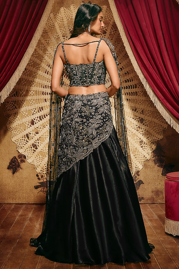 Black Organza Hand Embellished Wedding Lehenga Set by ROQA | Siddharth Khurana & Kartik Khurana at Pernia's Pop Up Shop