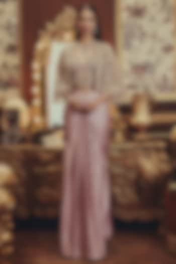 Dusty Pink Modal Satin Draped Skirt Set by ROQA | Siddharth Khurana & Kartik Khurana at Pernia's Pop Up Shop