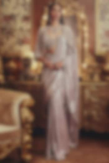 Grey Sequins Net Bead Embellished Jacket Reception Saree Set by ROQA | Siddharth Khurana & Kartik Khurana at Pernia's Pop Up Shop