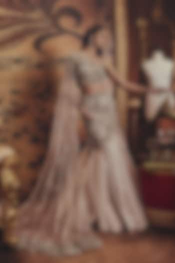 Silver Shimmer Organza Floral Hand Embellished Wedding Lehenga Set by ROQA | Siddharth Khurana & Kartik Khurana at Pernia's Pop Up Shop