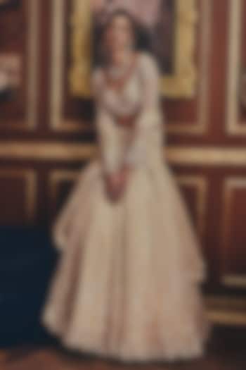 Ivory Net Embroidered Bridal Lehenga Set by ROQA | Siddharth Khurana & Kartik Khurana at Pernia's Pop Up Shop