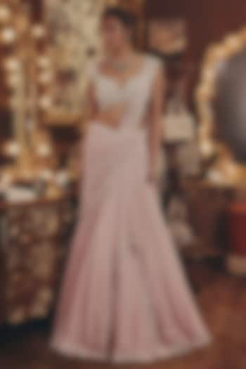Blush Pink Georgette Embellished Draped Wedding Lehenga Set by ROQA | Siddharth Khurana & Kartik Khurana at Pernia's Pop Up Shop