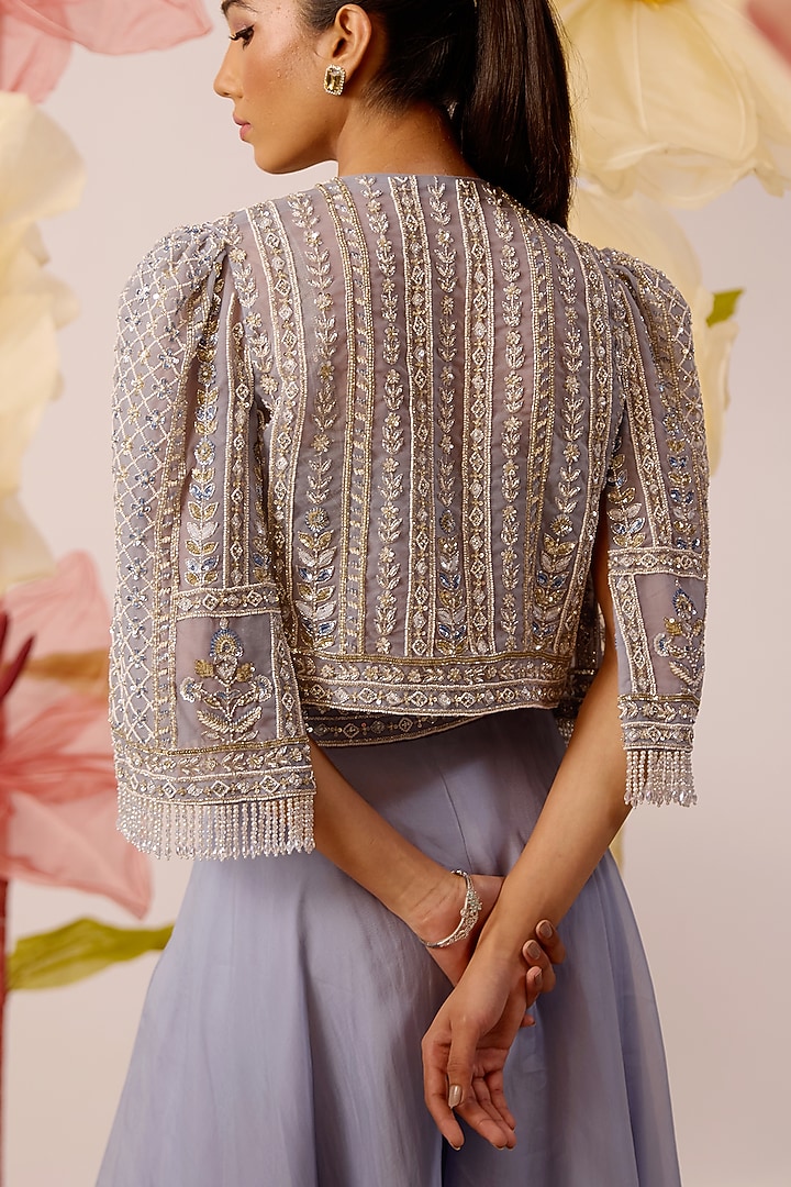Blue Organza Flared Pant Set by ROQA | Siddharth Khurana & Kartik Khurana at Pernia's Pop Up Shop