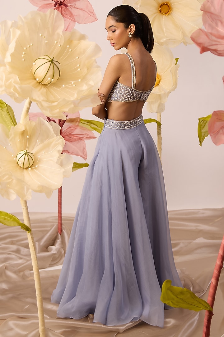 Blue Organza Flared Pant Set by ROQA | Siddharth Khurana & Kartik Khurana at Pernia's Pop Up Shop