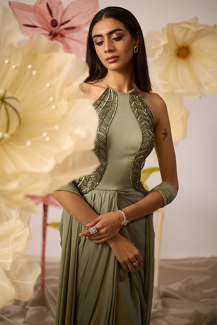 maya embroidered halter neck dress Maya Sage Green Floral Embroidered Halter Neck Midaxi Dress – Maya Deluxe