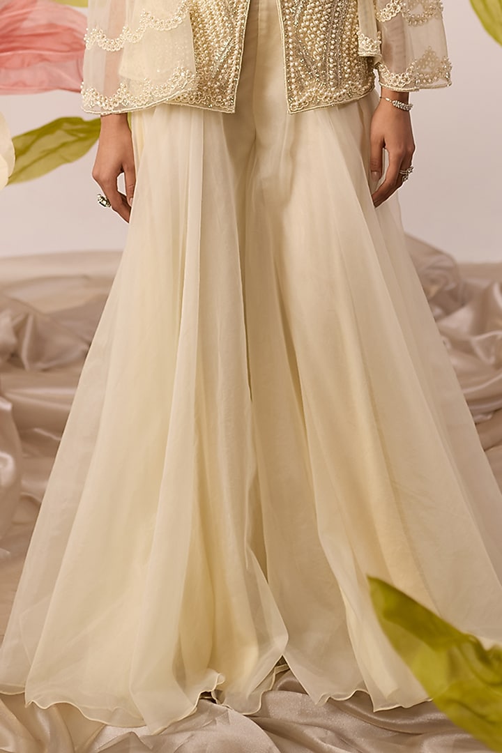 Ivory Net Hand Embroidered Jacket Set by ROQA | Siddharth Khurana & Kartik Khurana at Pernia's Pop Up Shop