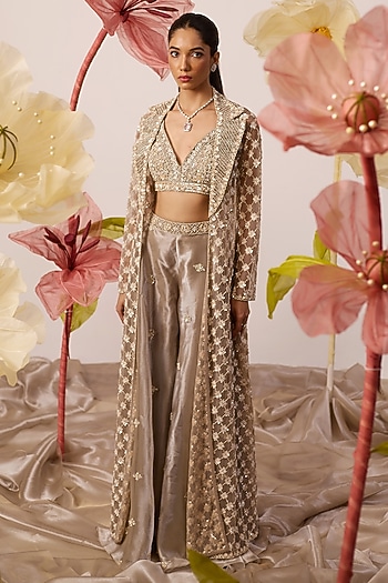 Champagne Organza Bridal Sharara Set by ROQA | Siddharth Khurana & Kartik Khurana at Pernia's Pop Up Shop