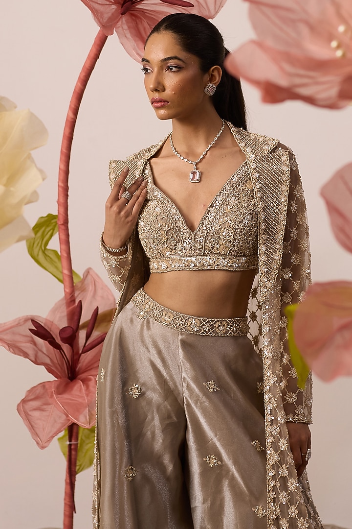 Champagne Organza Bridal Sharara Set by ROQA | Siddharth Khurana & Kartik Khurana at Pernia's Pop Up Shop