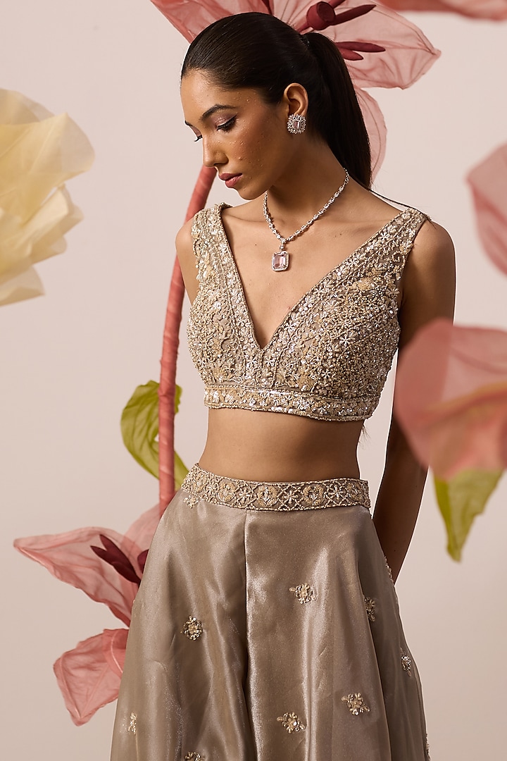 Champagne Organza Bridal Sharara Set by ROQA | Siddharth Khurana & Kartik Khurana at Pernia's Pop Up Shop
