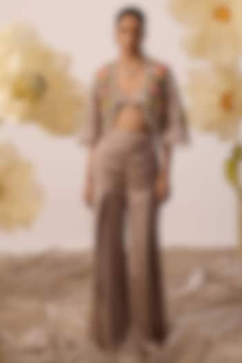 Taupe Modal Satin Pant Set by ROQA at Pernia's Pop Up Shop