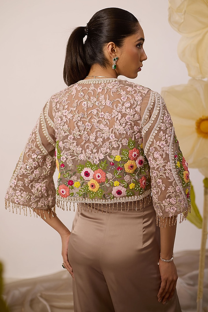 Taupe Modal Satin Pant Set by ROQA | Siddharth Khurana & Kartik Khurana at Pernia's Pop Up Shop