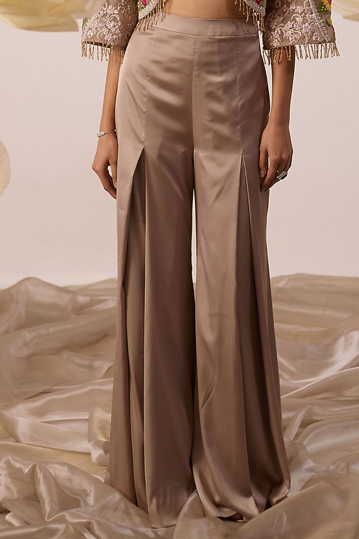 Taupe Modal Satin Pant Set by ROQA | Siddharth Khurana & Kartik Khurana at Pernia's Pop Up Shop