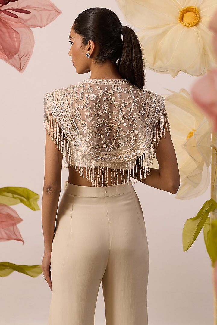 Ivory Georgette Pleated Pant Set by ROQA | Siddharth Khurana & Kartik Khurana at Pernia's Pop Up Shop