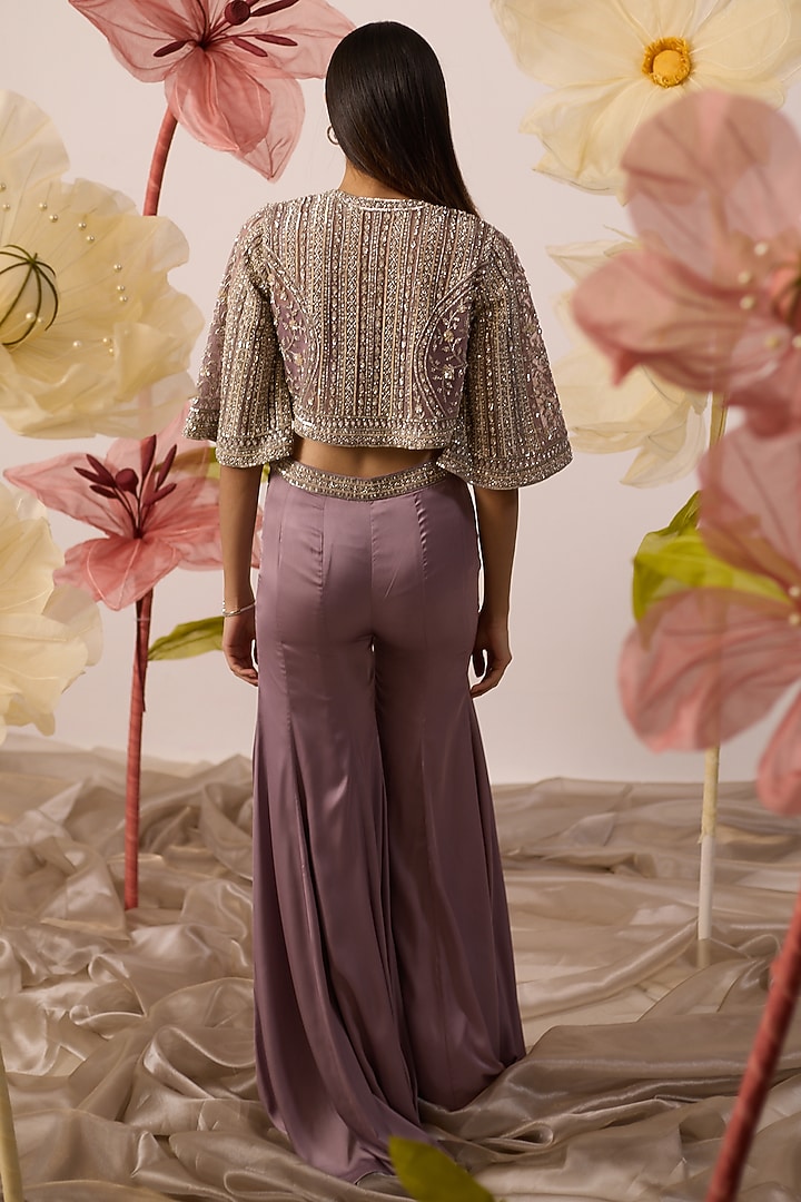 Lilac Modal Satin Pant Set by ROQA | Siddharth Khurana & Kartik Khurana at Pernia's Pop Up Shop