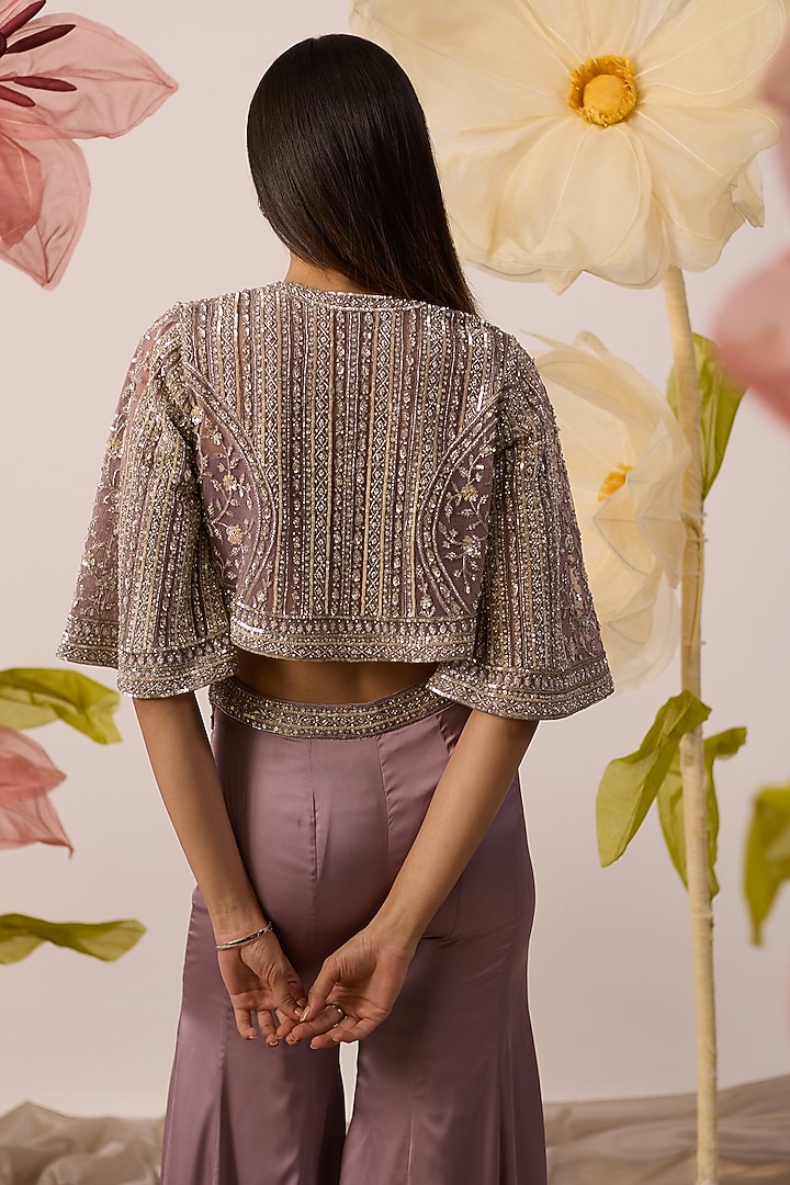 Lilac Modal Satin Pant Set by ROQA | Siddharth Khurana & Kartik Khurana at Pernia's Pop Up Shop