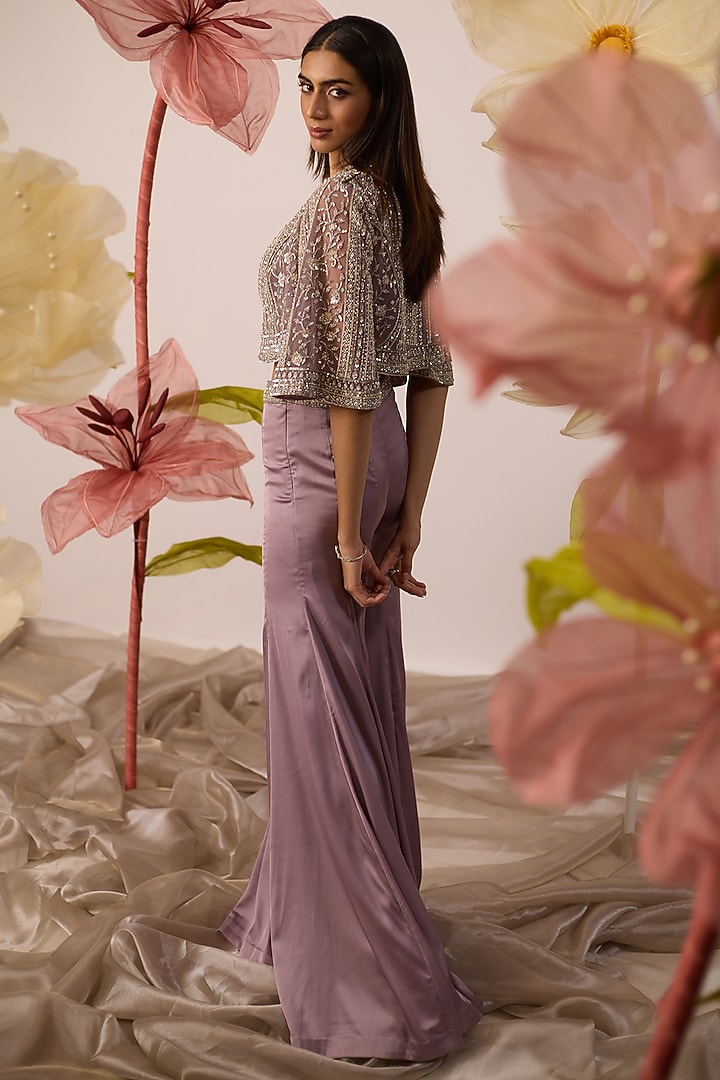 Lilac Modal Satin Pant Set by ROQA | Siddharth Khurana & Kartik Khurana at Pernia's Pop Up Shop