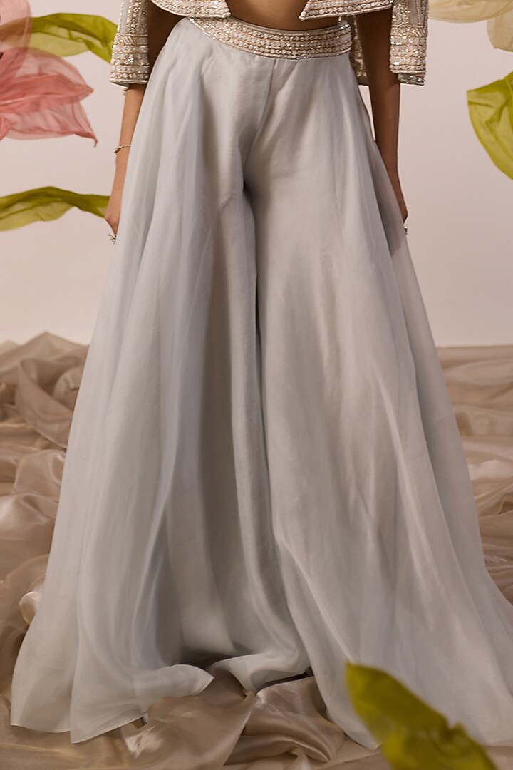 Sky Blue Organza Flared Pant Set by ROQA | Siddharth Khurana & Kartik Khurana at Pernia's Pop Up Shop