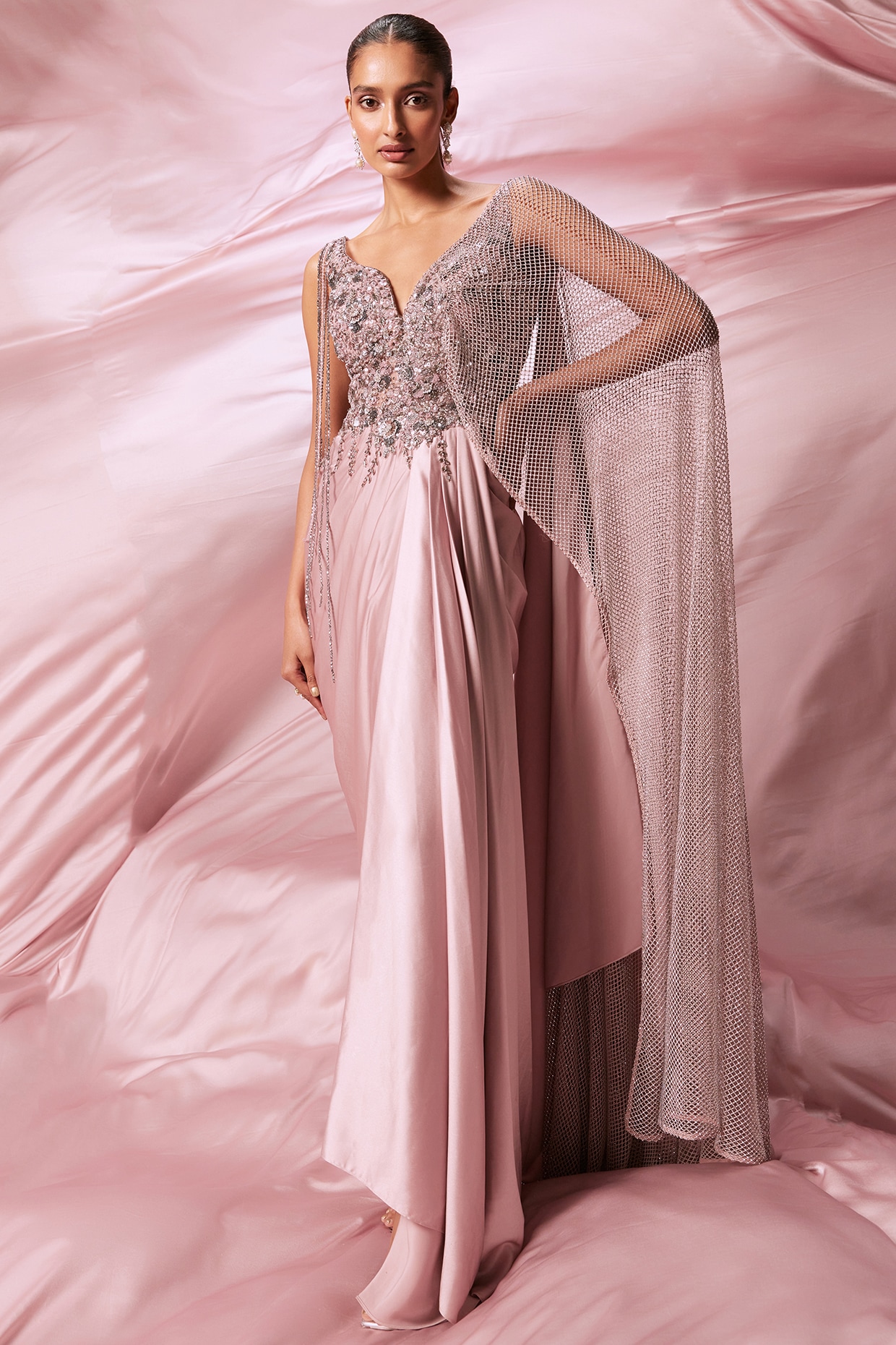 Moira Pink Cowl Neck Satin Maxi Dress w/ High Slit | Boutique 1861