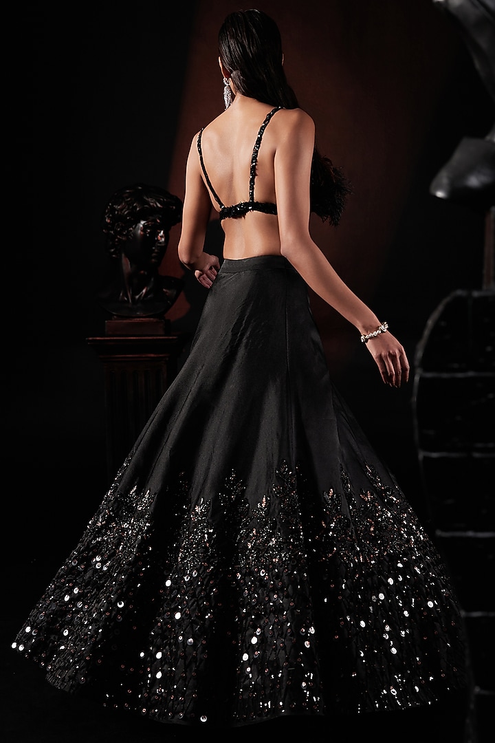 Black Organza Jacket Wedding Lehenga Set by ROQA | Siddharth Khurana & Kartik Khurana at Pernia's Pop Up Shop