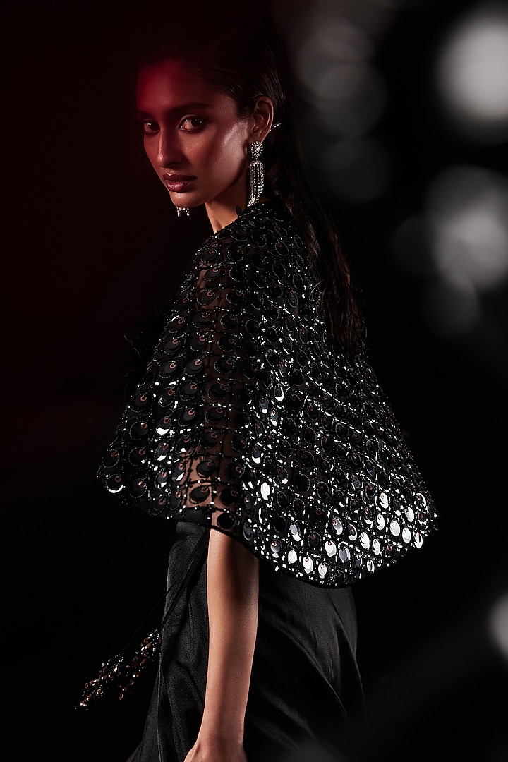 Black Organza Jacket Wedding Lehenga Set by ROQA | Siddharth Khurana & Kartik Khurana at Pernia's Pop Up Shop
