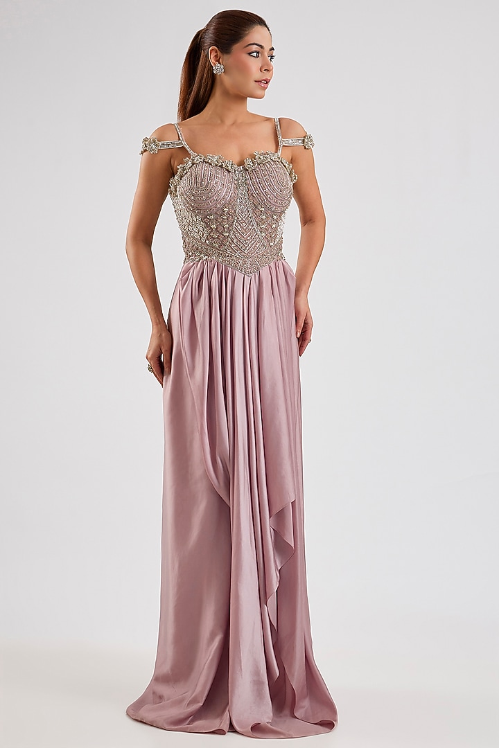 Dusty Pink Satin Engagement Gown by ROQA | Siddharth Khurana & Kartik Khurana at Pernia's Pop Up Shop