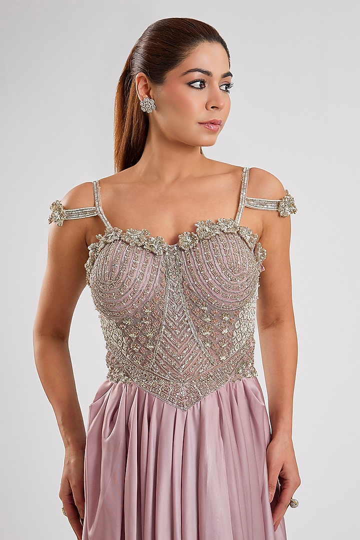 Dusty Pink Satin Engagement Gown by ROQA | Siddharth Khurana & Kartik Khurana at Pernia's Pop Up Shop