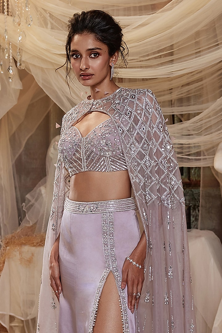 Dusty Pink Zari Work Cape Set by ROQA | Siddharth Khurana & Kartik Khurana at Pernia's Pop Up Shop