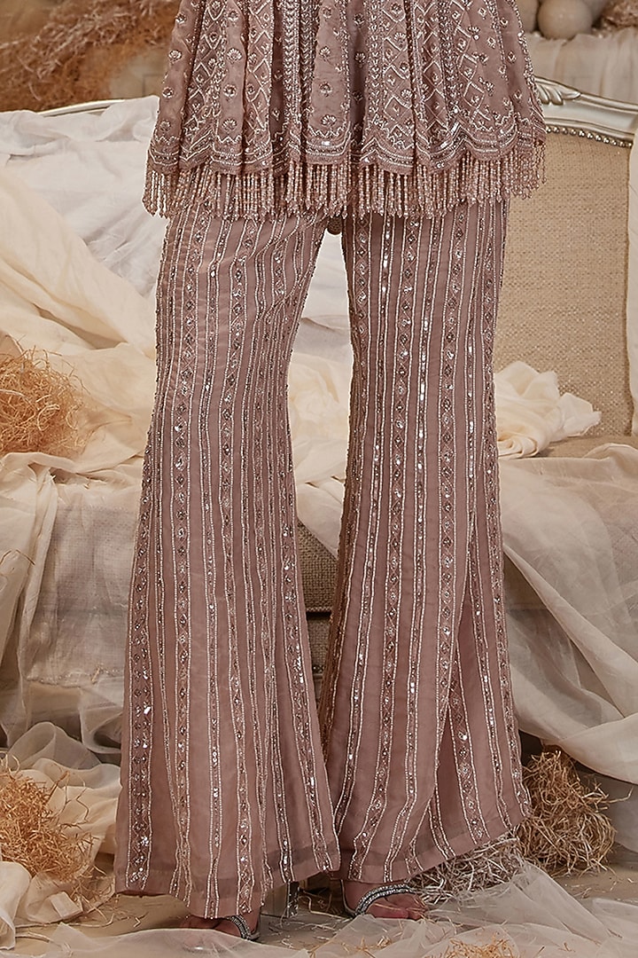 Ivy Pink Organza Hand Embroidered Bridal Sharara Set by ROQA | Siddharth Khurana & Kartik Khurana at Pernia's Pop Up Shop