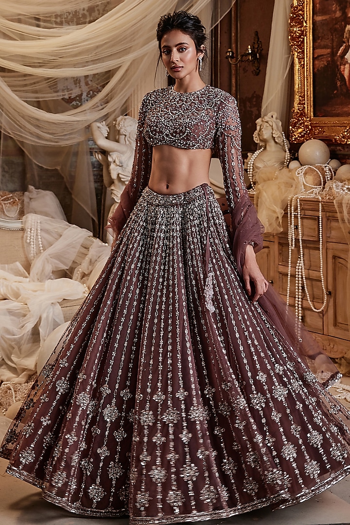 Wine Net Bridal Lehenga Set by ROQA at Pernia's Pop Up Shop