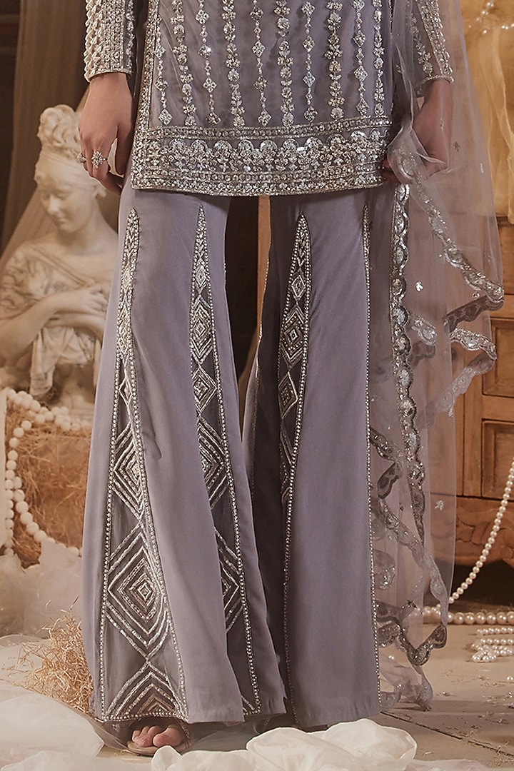 Lavender Georgette Bridal Sharara Set by ROQA | Siddharth Khurana & Kartik Khurana at Pernia's Pop Up Shop