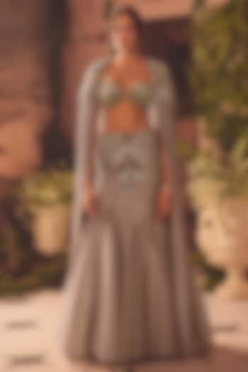 Grey Organza Sequin & Cutdana Embellished Mermaid Jacket  dulhan bday 22 may Lehenga Set by ROQA | Siddharth Khurana & Kartik Khurana at Pernia's Pop Up Shop