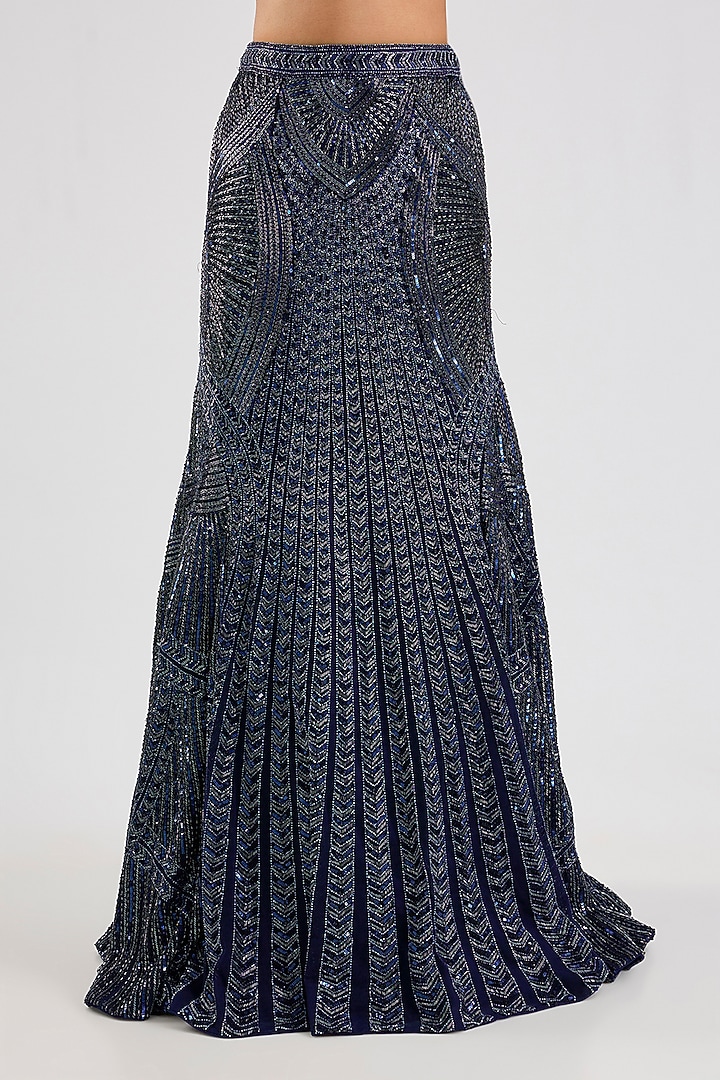 Blue Net Bridal Lehenga Set by ROQA | Siddharth Khurana & Kartik Khurana at Pernia's Pop Up Shop