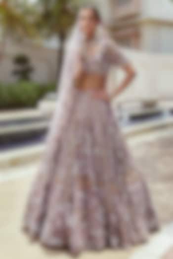 Pink Net Crystal & Pearl Embroidered Bridal Bridal Lehenga Set by ROQA | Siddharth Khurana & Kartik Khurana at Pernia's Pop Up Shop