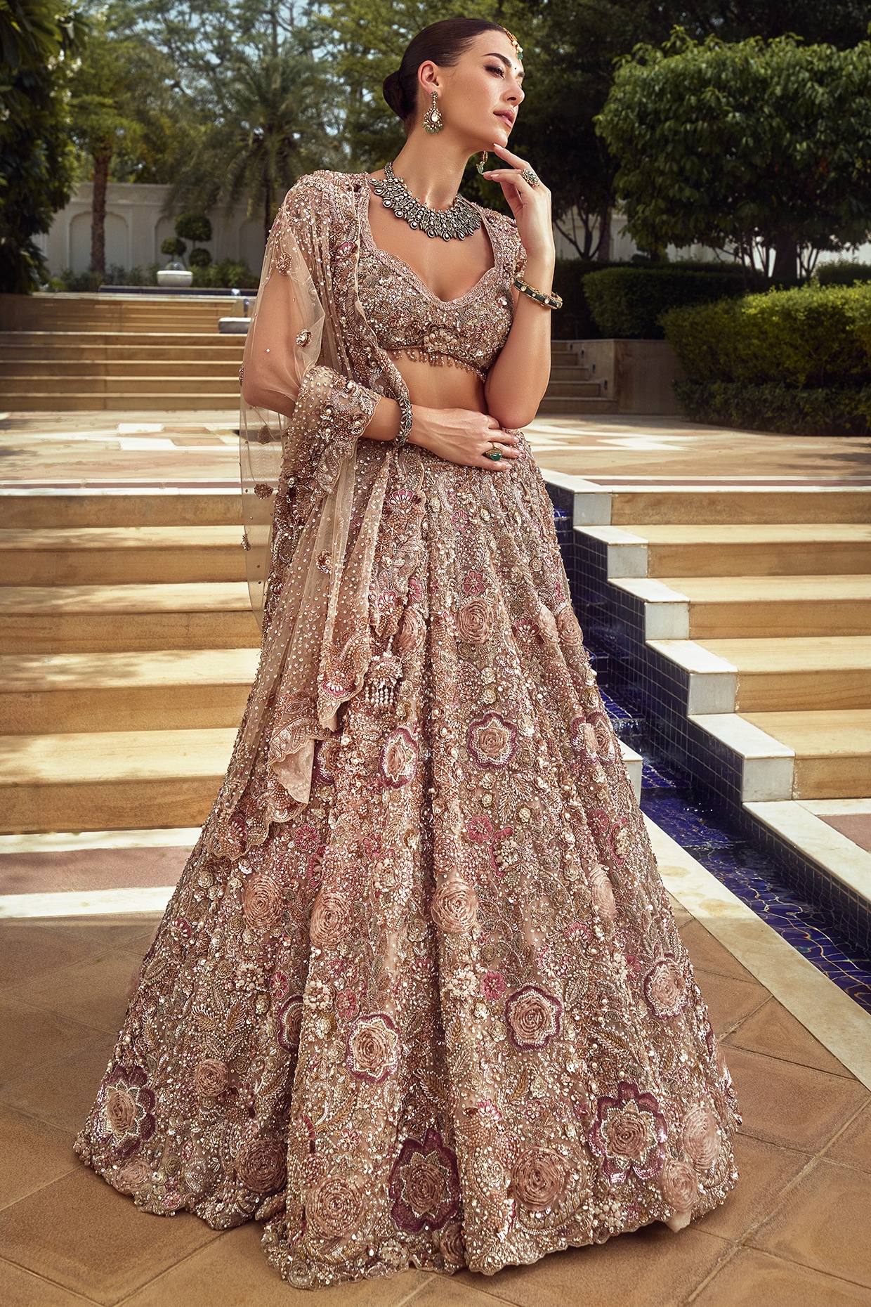 ROQA | Siddharth Khurana & Kartik Khurana Lavender Net Cutdana & Sequin Embroidered Bridal Lehenga Set