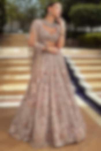 Lavender Net Cutdana & Sequin Embroidered Bridal Bridal Lehenga Set by ROQA | Siddharth Khurana & Kartik Khurana at Pernia's Pop Up Shop